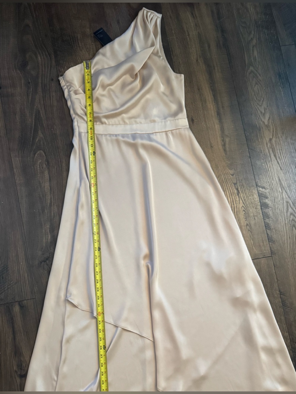 NWT TFNC London Delali One Shoulder Satin Maxi Dress Blush Champagne Size 10 - Picture 13 of 16